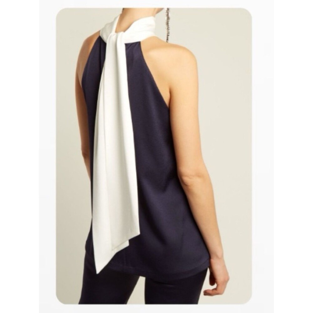 Galvan London Black Satin Halter Tank with White Cowl Neck and Tie Back